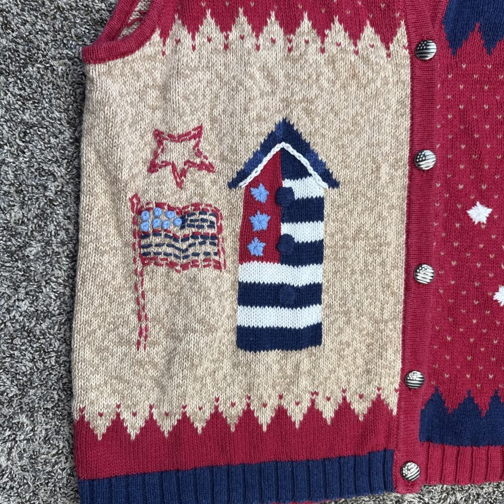 Vintage Women’s Quacker Factory Americana Red Knitted Sweater Vest Size Large - Picture 4 of 11
